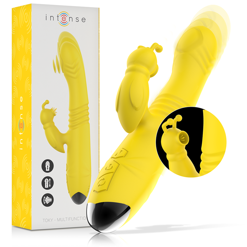 INTENSE - TOKY VIBRADOR MULTIFUNCIÓN RECARGABLE UP DOWN CON ESTIMULADOR DE CLITORIS AMARILLO - Imagen 2