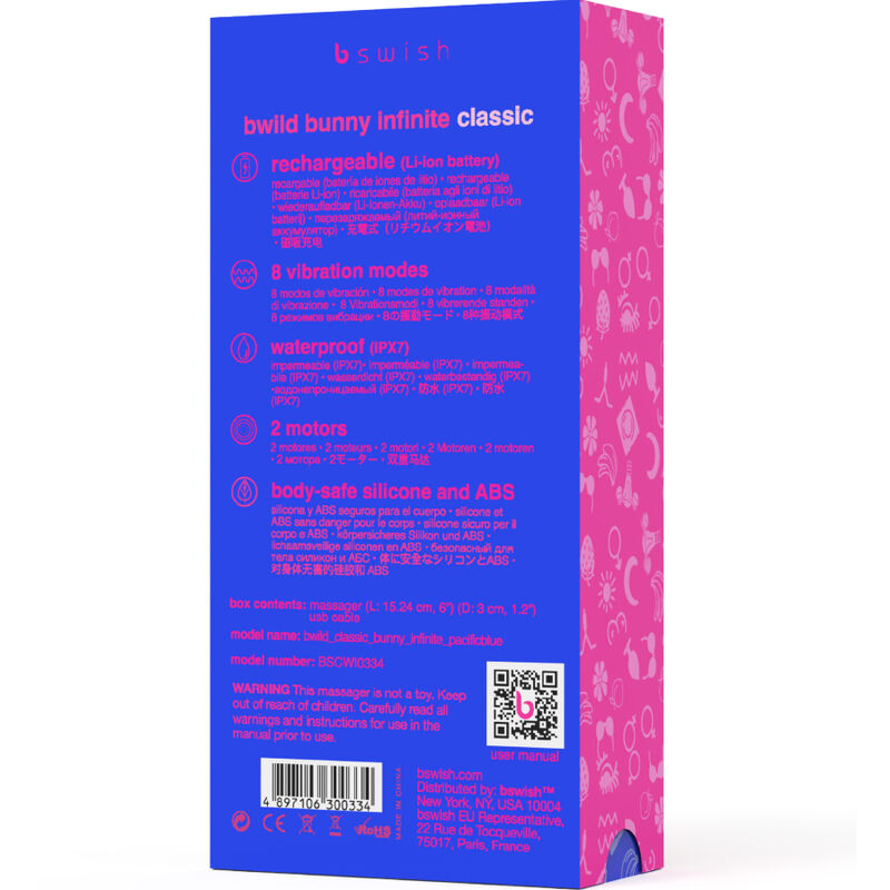 B SWISH - BWILD BUNNY INFINITE CLASSIC VIBRADOR RECARGABLE SILICONA AZUL - Imagen 5