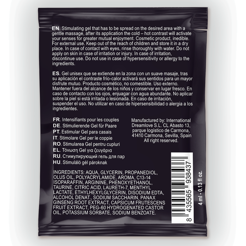 SPARTAN - GEL POTENCIADOR ERECCIÓN EFECTO FRÍO-CALOR 100% VEGANO 4ML - Imagen 2