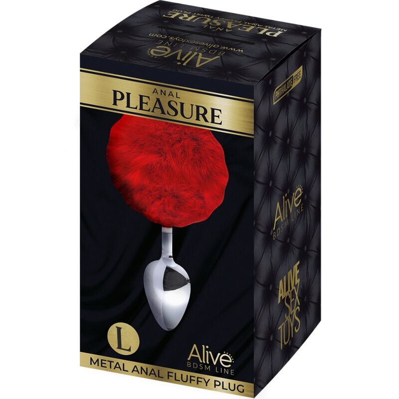ALIVE - ANAL PLEASURE PLUG LISO METAL POMPON ROJO TALLA L - Imagen 2