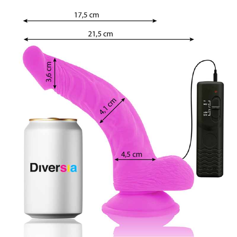 DIVERSIA - DILDO FLEXIBLE CON VIBRACION LILA 21.5 CM -O- 4.5 CM - Imagen 2